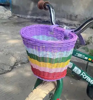 Kid Front Handlebar Bike Basket Vintage Rainbow Color Front Bicycle Basket Suitable for Most Type of Bikes Peaceful Pleasures Health and Wellness Big Purple 1pcs