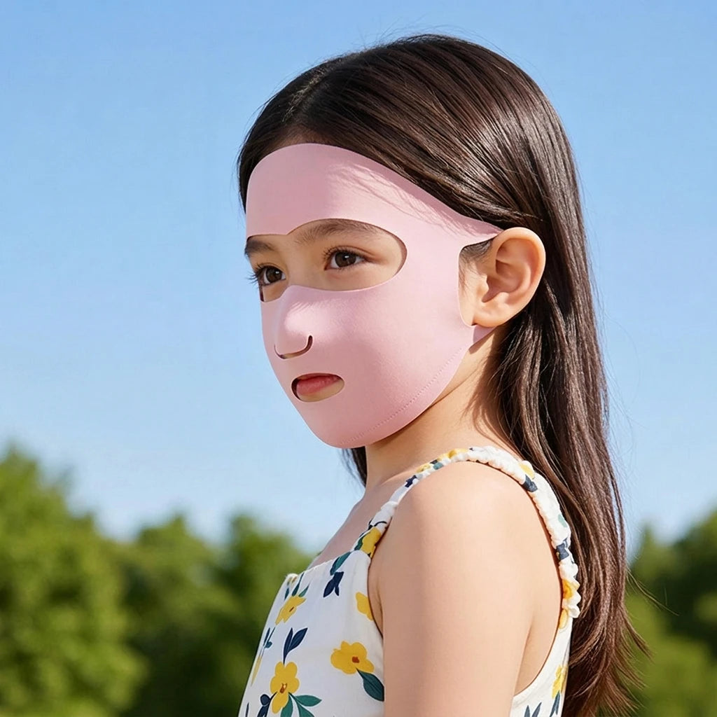 Children Ice Silk Sun-Protection Mask UPF50+ Full Face UV-Protection Breathable Outdoor Mask for Spring Summer Peaceful Pleasures Health and Wellness