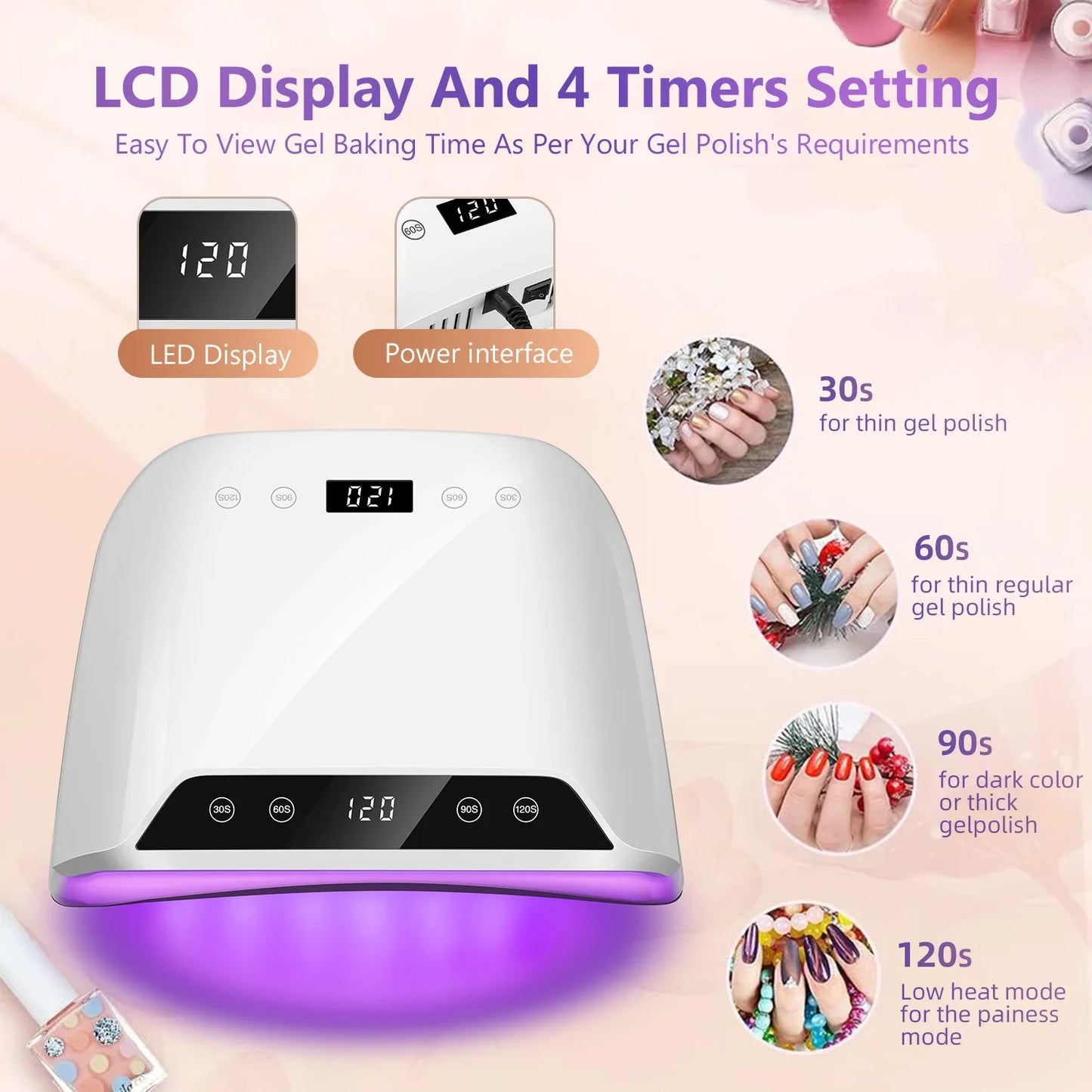 72-LED Nail Curing Lamp | Auto Sensor, 4 Timers, HD Display