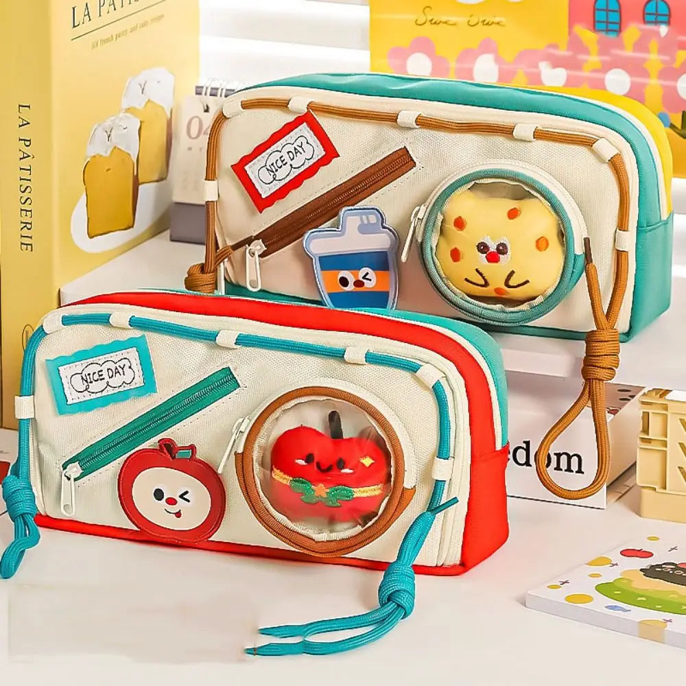 Large Capacity Hamburger Pencil Case Aesthetic Portable School Cases Pouch Kawaii Delicious Food Bag Organizer Box Student Peaceful Pleasures Health and Wellness