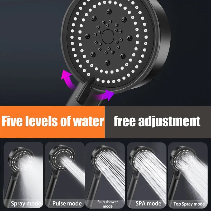 5-Mode Handheld Shower Head | Universal Fit, ABS & Silicone