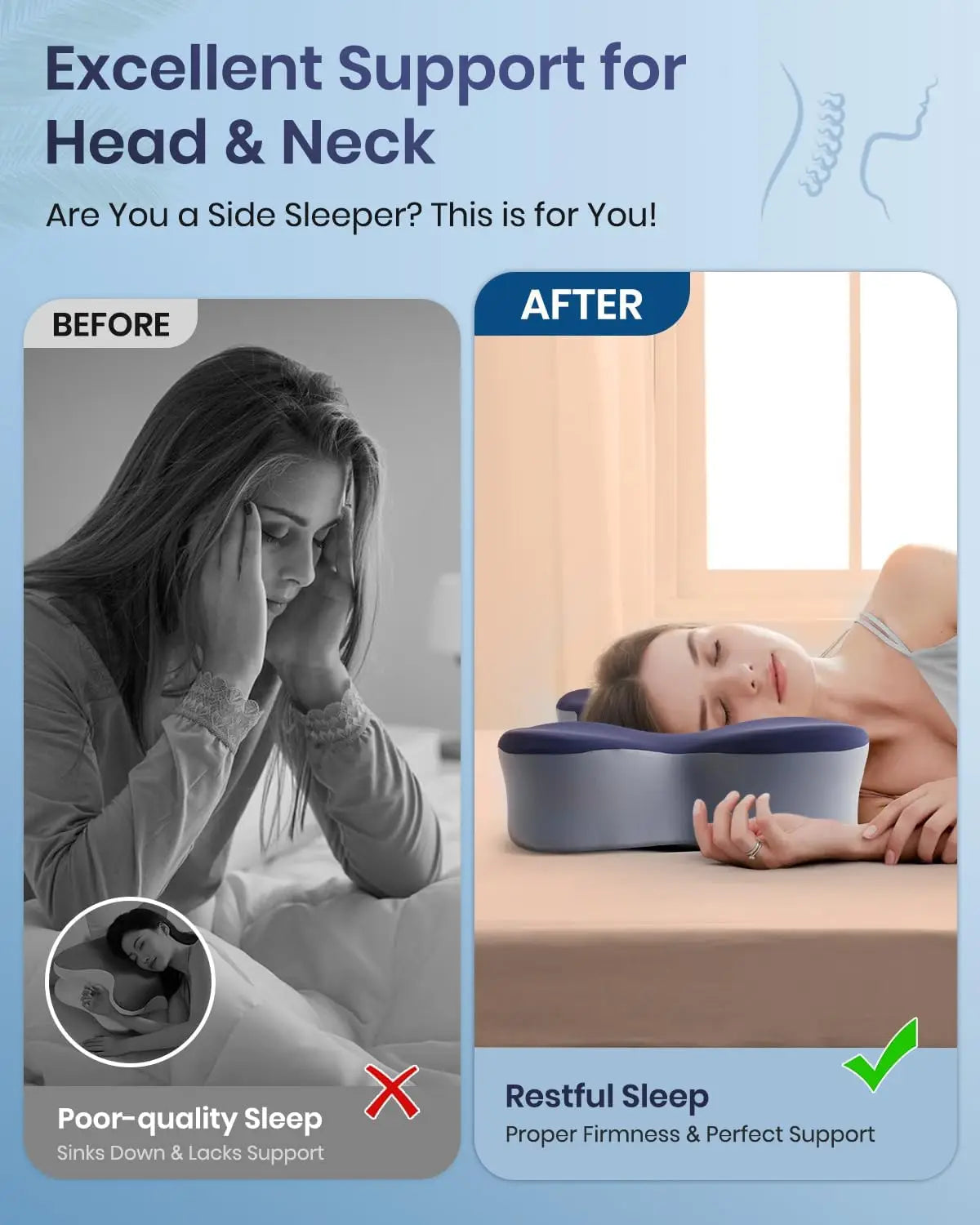 Ergonomic Memory Foam Neck Pillow – Cooling, Dual Height, All Sleepers Peaceful Pleasures Health and Wellness