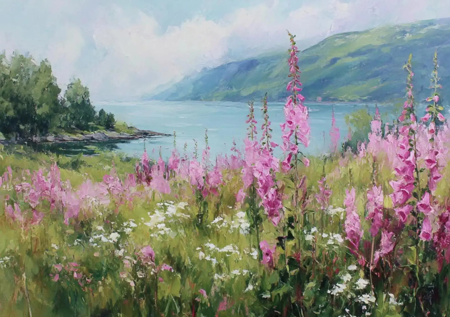 Purple Flower Field Canvas Wall Art | Spring Landscape Print