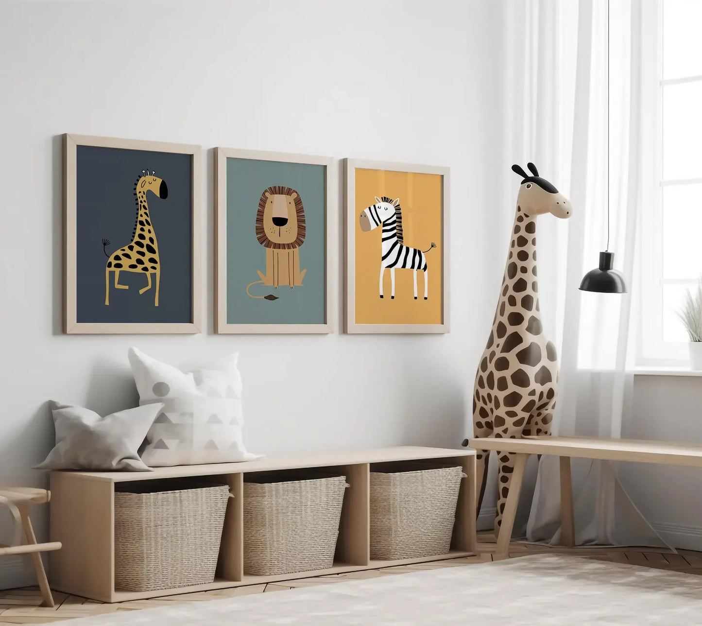 Safari Nursery Wall Art Set of 3, Boho Kids Room Prints, Colorful Jungle Animals Nursery Art, Zebra Lion Elephant Decor, Playroo Peaceful Pleasures Health and Wellness
