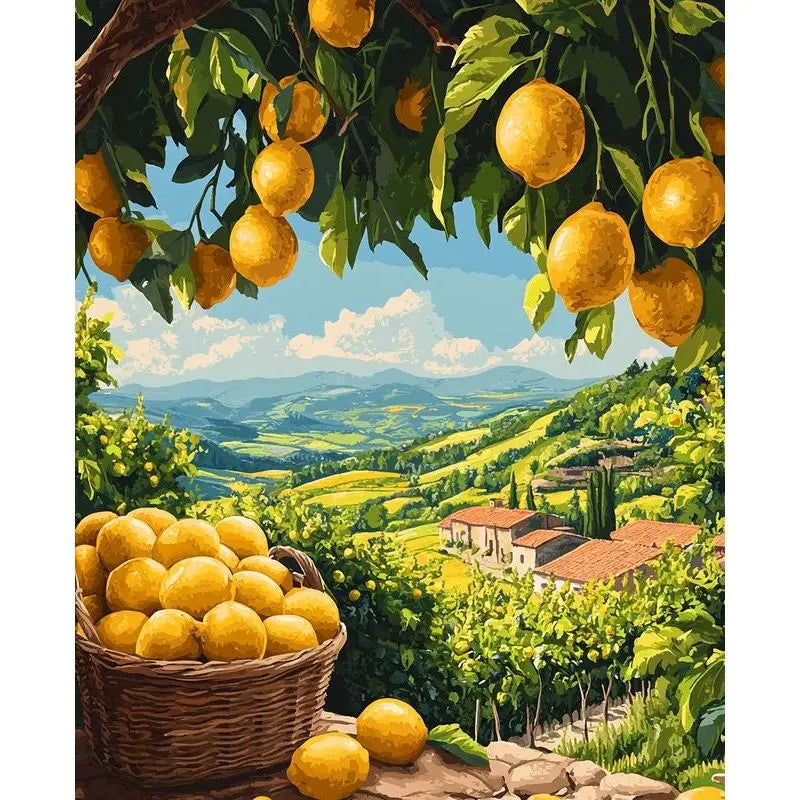 GATYZTORY Oil Painting By Numbers On Canvas Lemon Tree Coloring By Numbers For Adults Gift For Handiwork Home Decor Landscape Peaceful Pleasures Health and Wellness 111-8 20x30cm Unframed