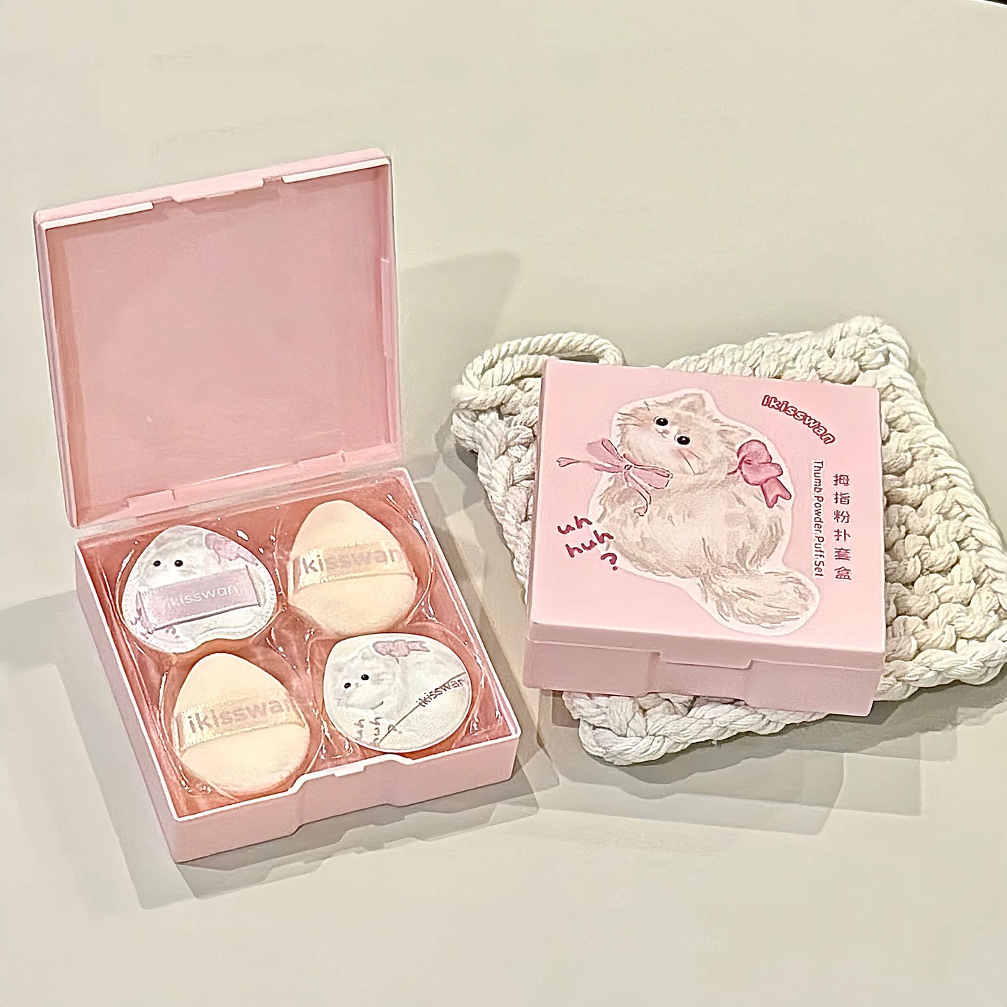 Pink Mini Finger Puff Set – Soft Velvet Makeup Sponges 5pcs