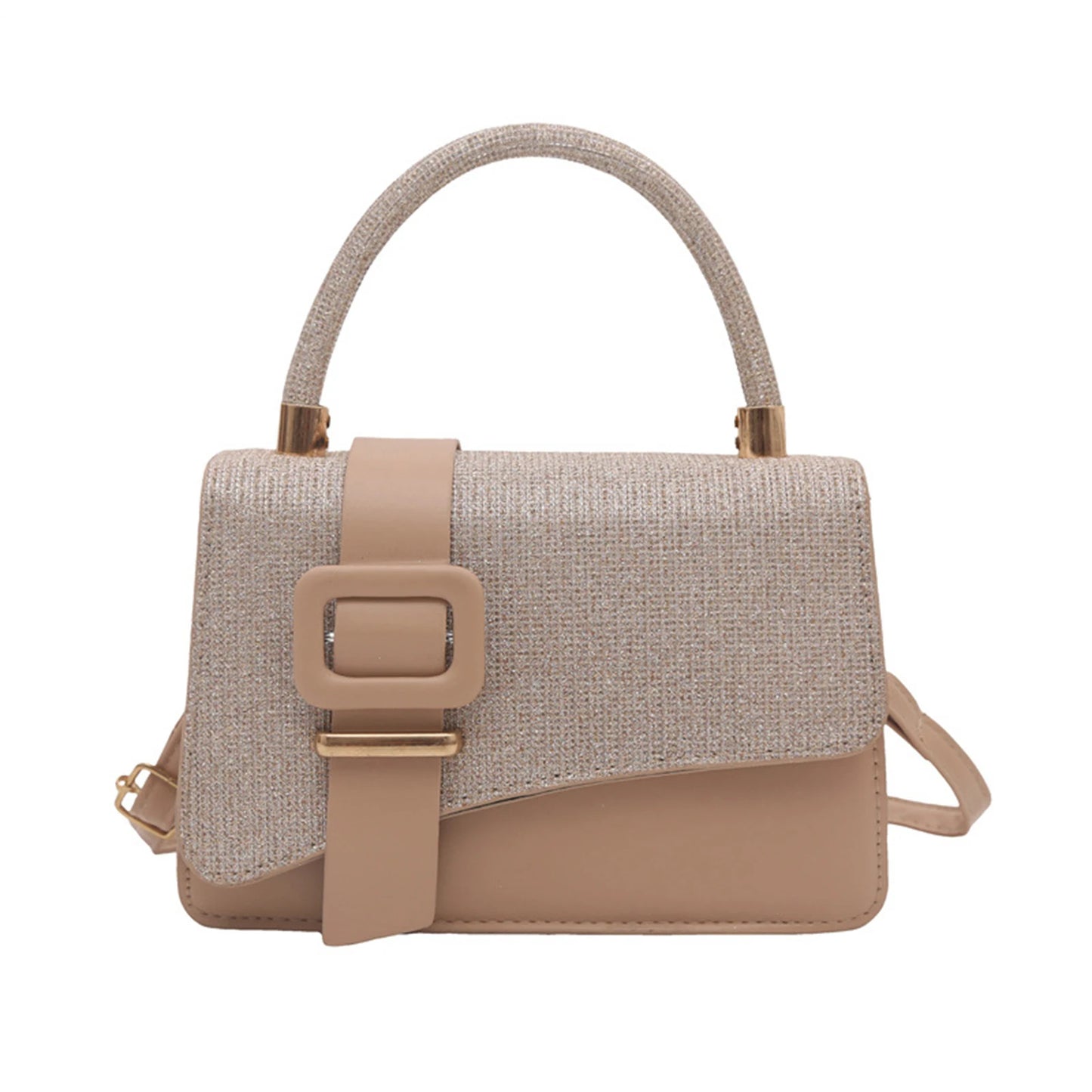Women PU Leather Shoulder Bag Glossy Solid Color Tote Crossbody Bag With Adjustable Chain Peaceful Pleasures Health and Wellness Khaki