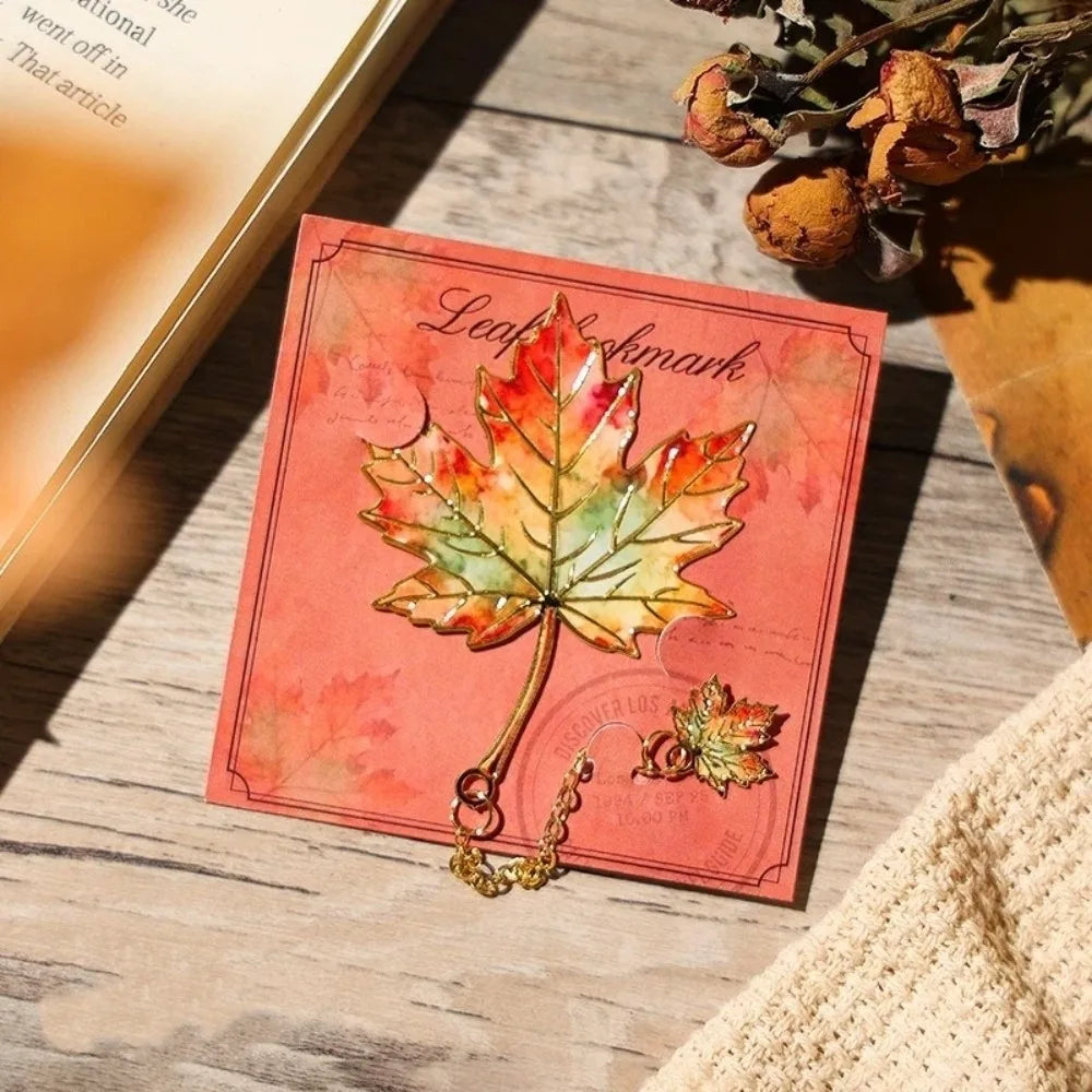 Creative Gift Gilt-Edged Metal Bookmark Pendant Design Exquisite Craft Leaf Bookmark Reading Bookmark School Supplies Peaceful Pleasures Health and Wellness Maple Leaf