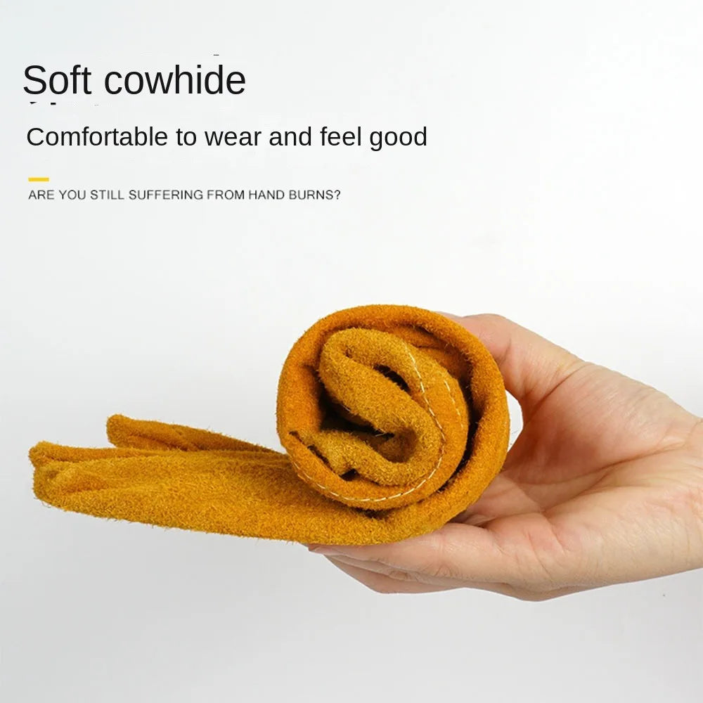1Pair Breathable Welding Gloves Cowhide Heat-insulating Labor Protection Gloves Wear Resistant Thickened Welder Gloves Adult Peaceful Pleasures Health and Wellness