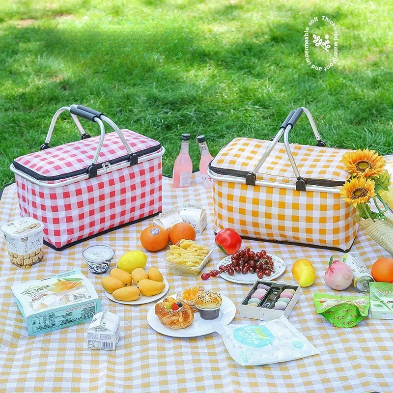 Large Capacity Insulated Picnic Basket Portable Foldable Leak Proof Aluminum Foil Thermal Bag for BBQ Camping Travel Outdoor Peaceful Pleasures Health and Wellness