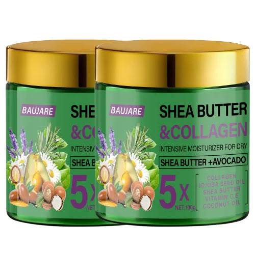 Shea Butter & Collagen Face Cream | Avocado & Hyaluronic Acid Face & Body Cream Peaceful Pleasures Health and Wellness green 100g