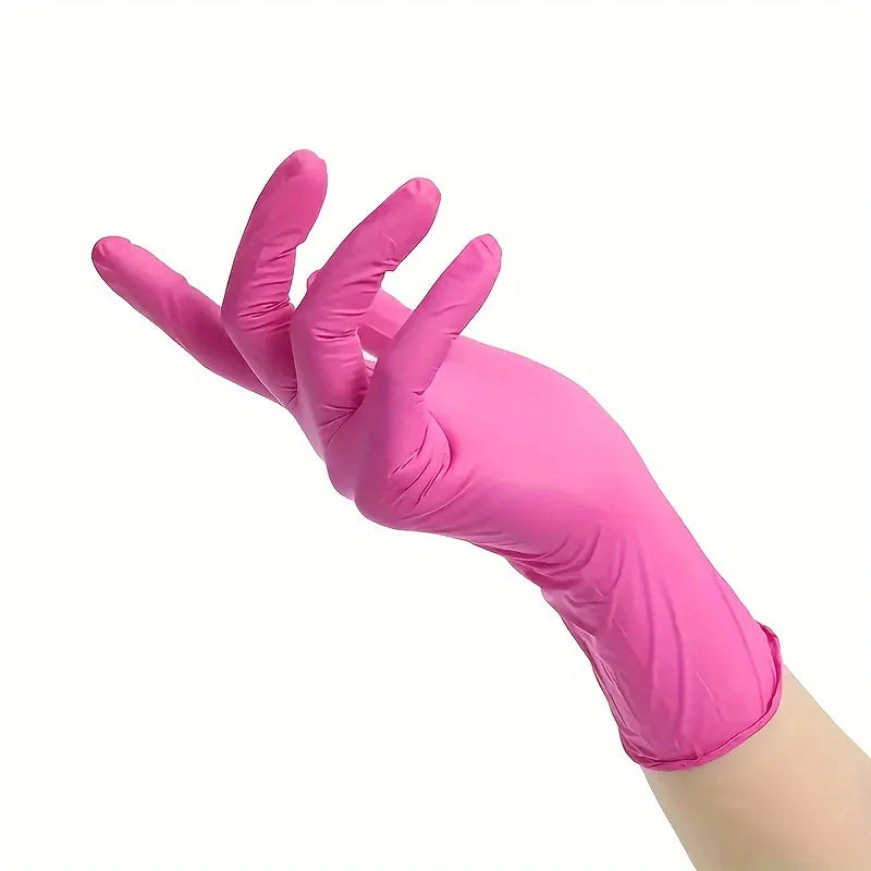 Disposable Nitrile Gloves Multi-color Auto Repair Food-grade Nitrile Gloves Thickened Durable and Comfortable 50pcs/100pcs Peaceful Pleasures Health and Wellness dark pink-100pcs S