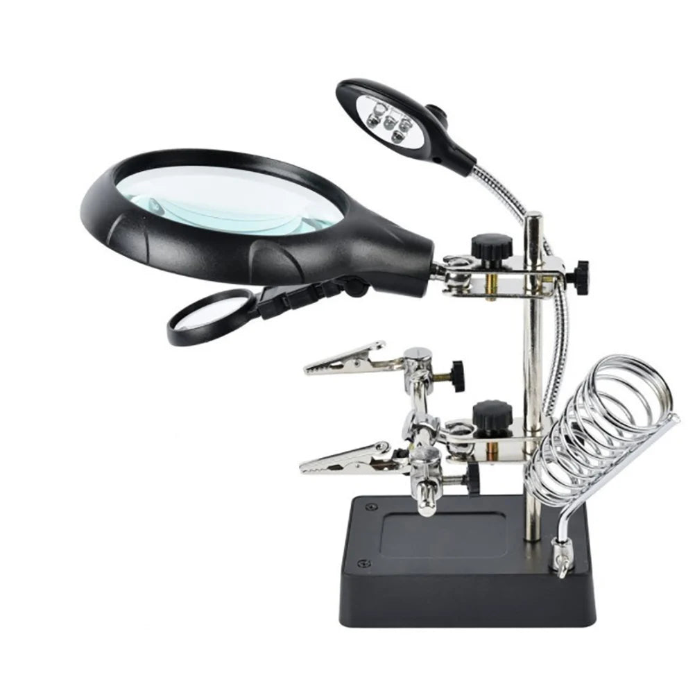 Desktop Magnifier Glass Soldering Station LED Light Magnifying Stand