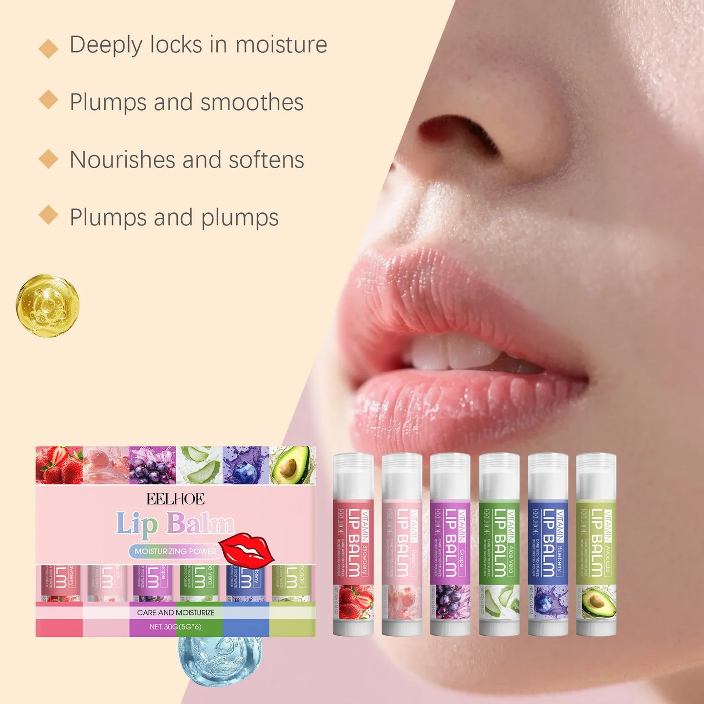 EELHOE Moisturizing Lip Balm Set – Nourish & Soften Dry Lips 6pc Lip Balm Set Peaceful Pleasures Health and Wellness