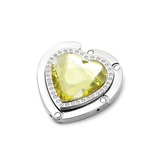 Rhinestone Folding Bag Hook – Heart Shape Purse Table Hanger Folding Bag Hook Oasis Select Style2 Yellow