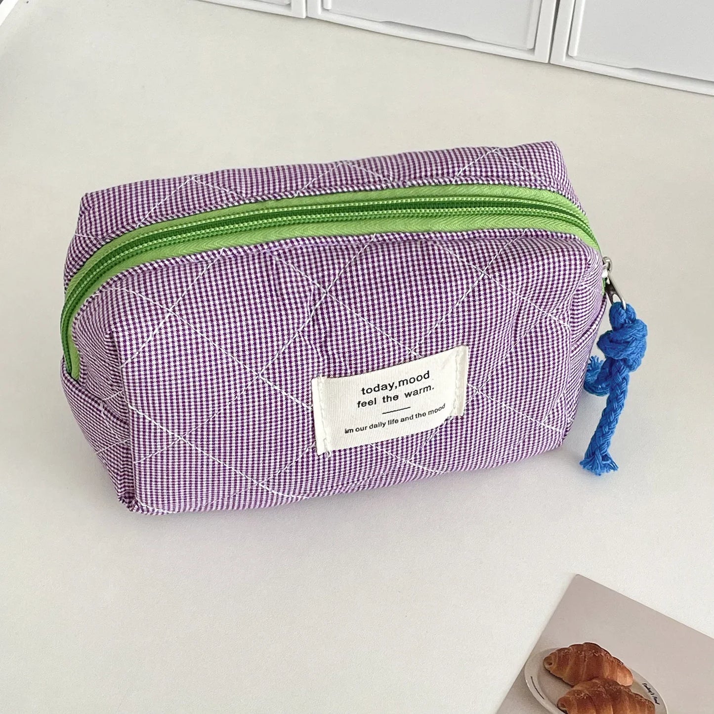 Vintage Plaid Octagon Makeup Bag | Japanese Style Travel Pouch