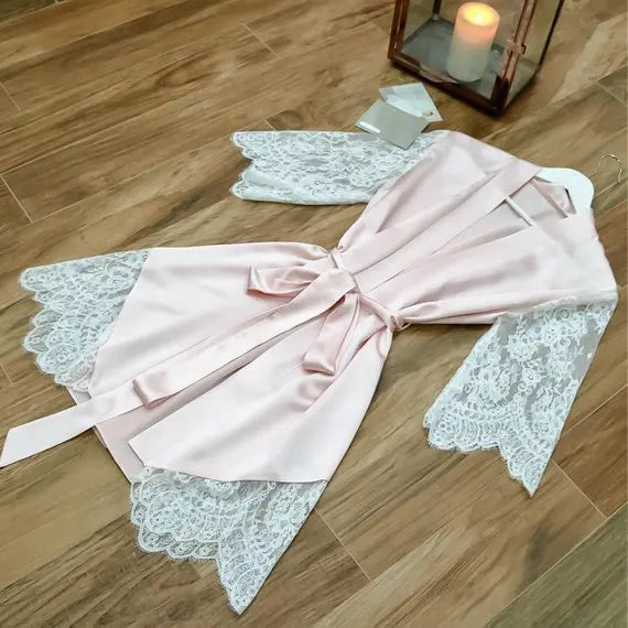 Patterned Mid-Sleeve Bathrobe & Nightgown | Knit Voile