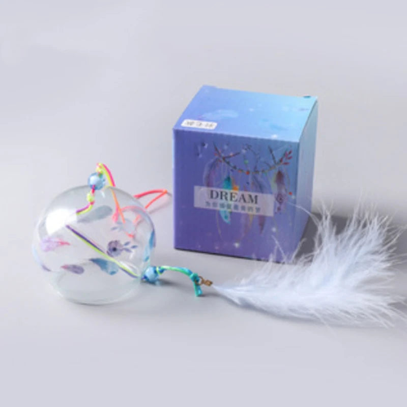 1pcs Japanese Wind Bell Handmade Wind Chimes Glass Furin Home Decors Spa Sakura Kitchen Office Decor Cherry Blossom Pattern Peaceful Pleasures Health and Wellness feather-blue