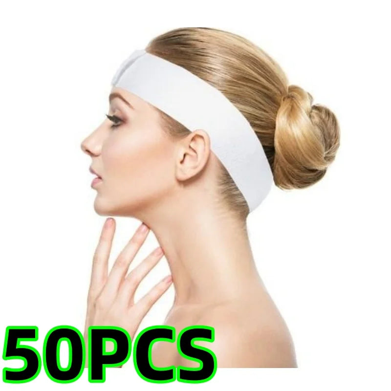 Disposable Spa Headbands Velcro Elastic – Black & White 10–100 Pack Spa Headbands Peaceful Pleasures Health and Wellness 50Pcs