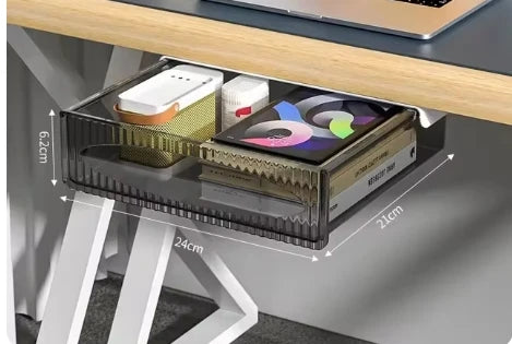 Hidden Self Adhesive Drawer Office Organizer Desk Accessories Under Desk Large Capacity Plastic Stationery Storage Box Drawer Peaceful Pleasures Health and Wellness black-Large