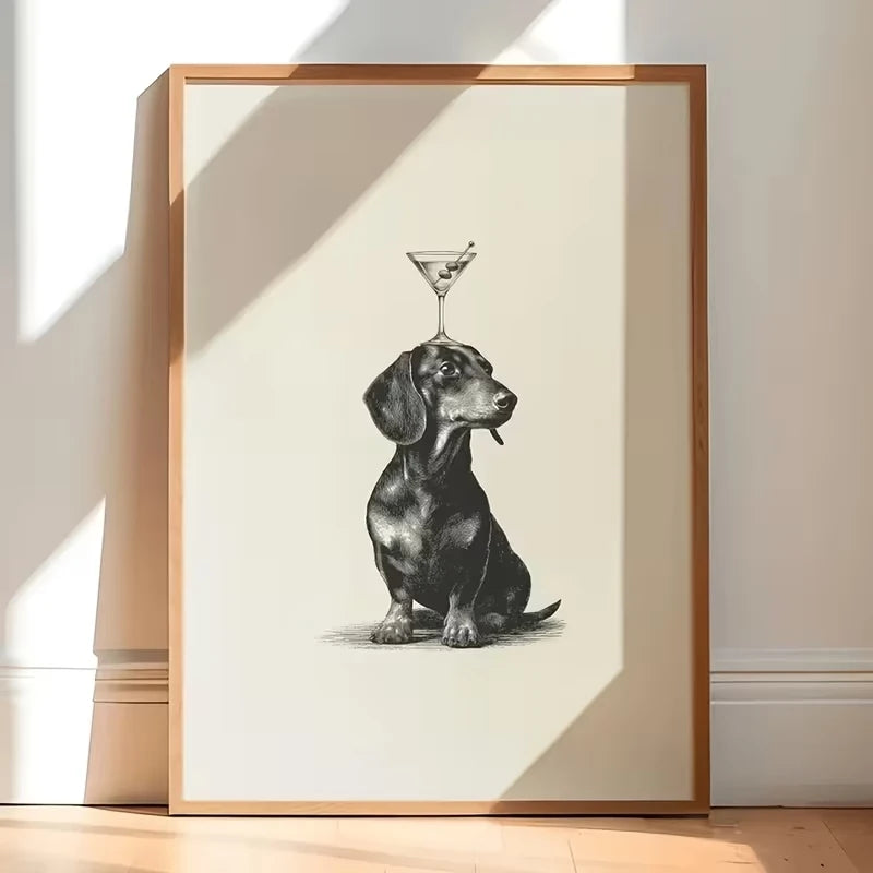 Dachshund Martini Canvas Wall Art Print | Home Decor Poster
