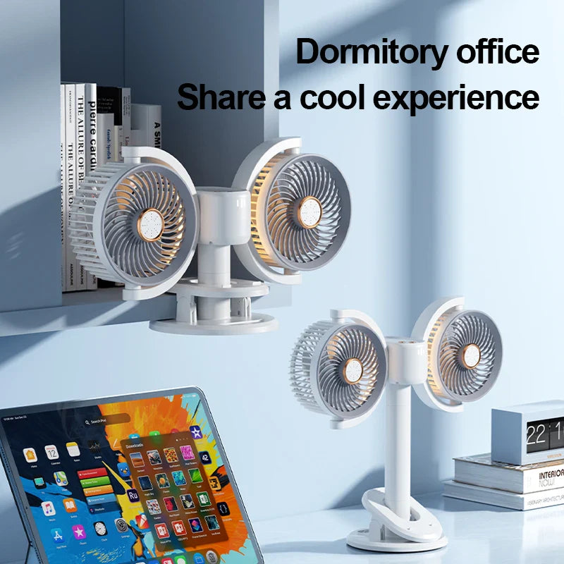 URGGU Y6 Dual Head USB Clip & Desk Fan with Timer & Light