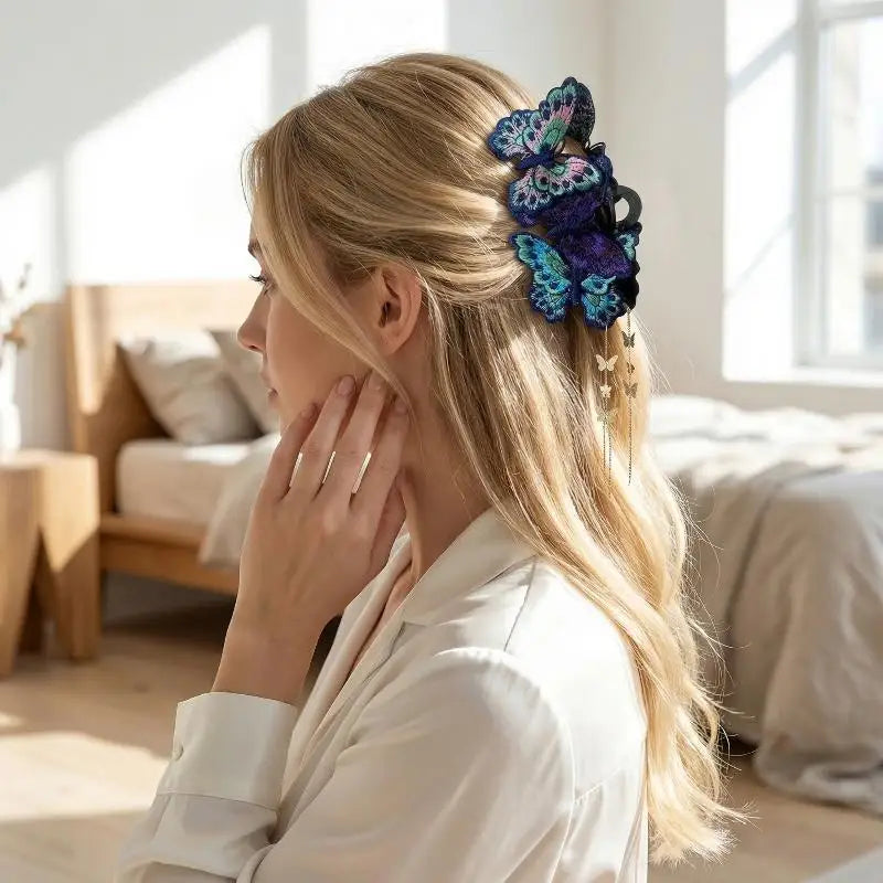 Chinese Butterfly Hair Claw Clip – Floral Tassel Hanfu Style