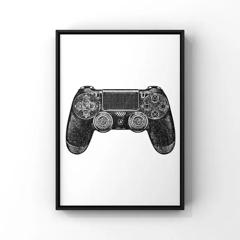 Black & White Gaming Canvas Wall Art – Unframed Gamer Poster