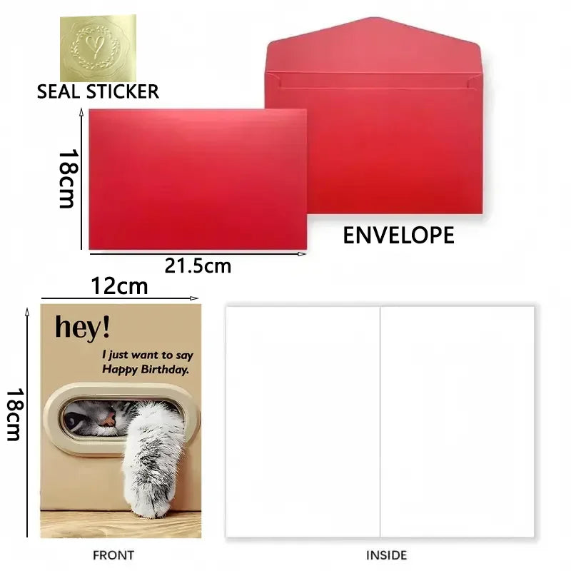 Cute Cat Paw Birthday Card with Envelope & Sticker | 1–40 Sets