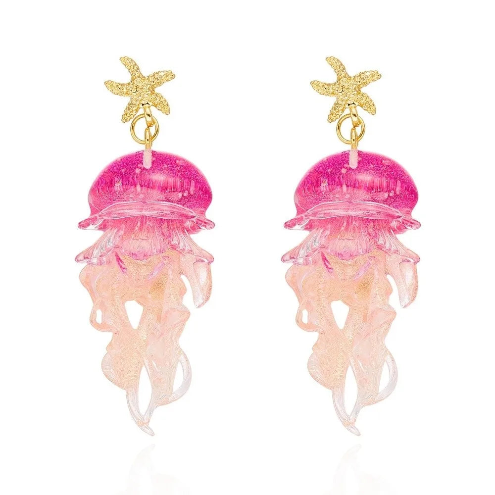 Jellyfish Tassel Drop Earrings – Gradient Acrylic Ocean Jewelry