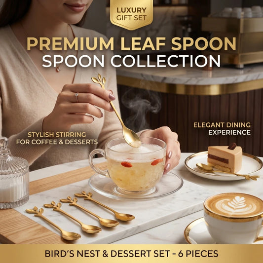 6PCS Creative Personality Stainless Steel Gold Spoons Tree Leaf Spoon Coffee Spoon Tea Spoon Home Restaurant Dessert Cutlery Set Peaceful Pleasures Health and Wellness