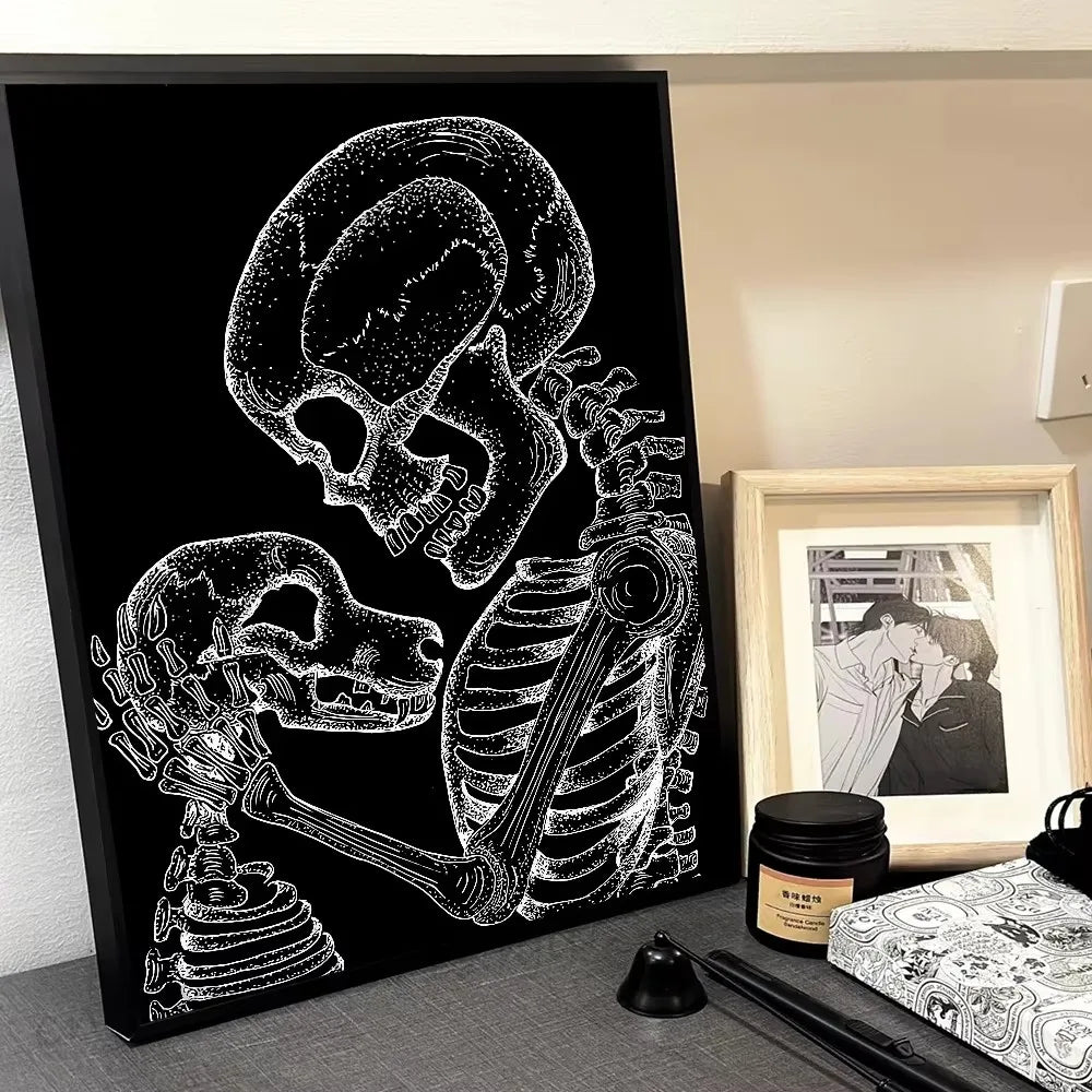 Vintage Botanical Skeleton Skull Poster - Art Deco Classic Retro Gothic Dark Academia Canvas Art Print Frameless Wall Art Decor Peaceful Pleasures Health and Wellness ZLH5088 40x50cm No Frame