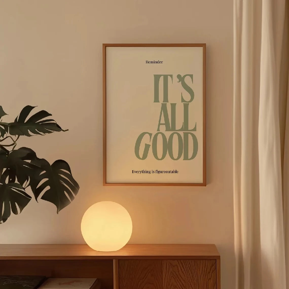 Sage Green "It Is All Good" Quote Canvas Wall Art Print