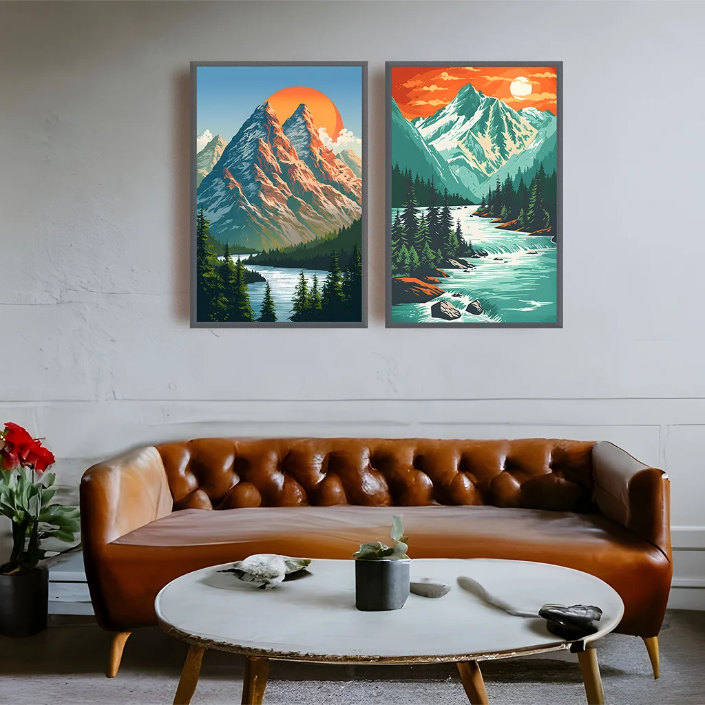 Mountain Landscape Canvas Wall Art | Modern Poster Print Canvas Wall Art Peaceful Pleasures Health and Wellness
