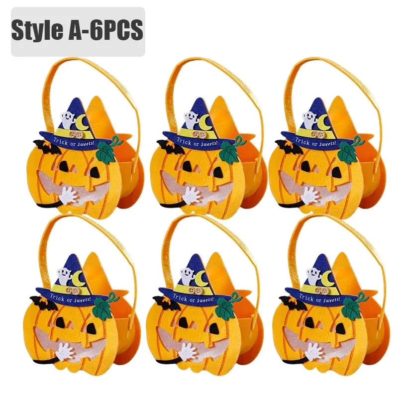 Halloween Felt Pumpkin Trick or Treat Bags with Handle | 1-6 Pack