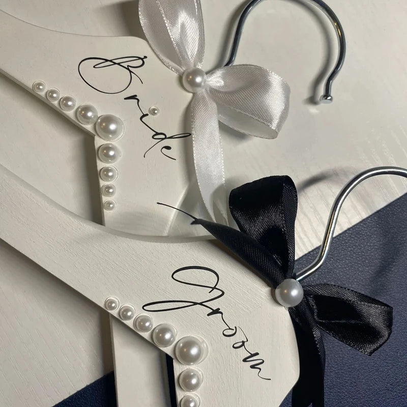 Bride & Groom Pearl Wedding Hangers Set of 2 | Bridal Decor Wedding Hanger Set Peaceful Pleasures Health and Wellness