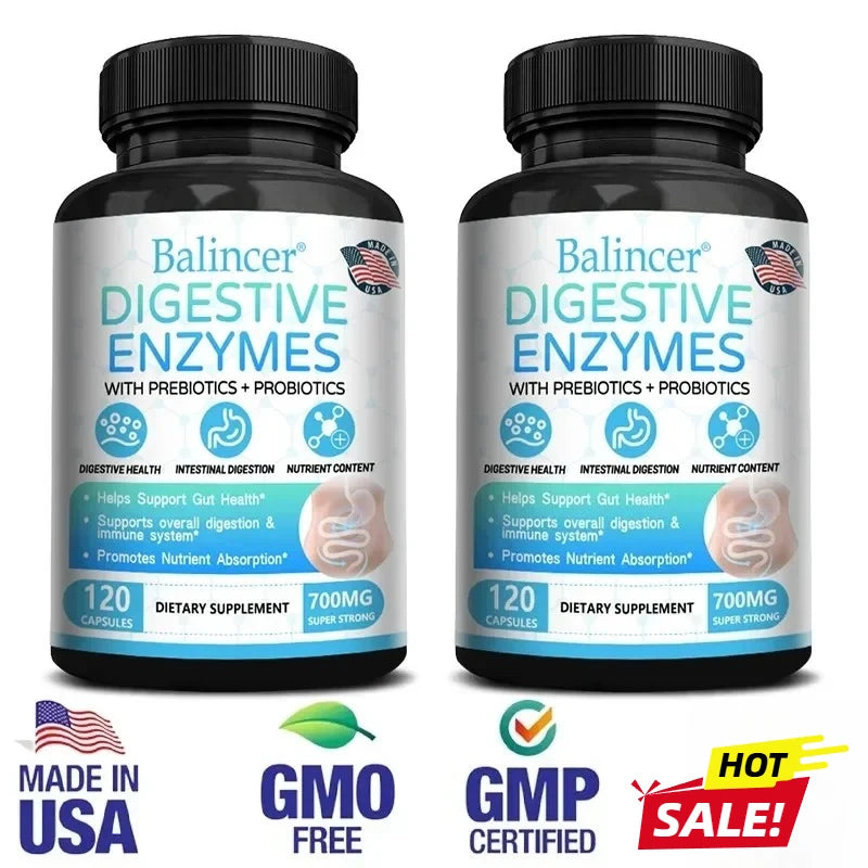 Organic Digestive Enzyme Probiotic Capsules Prebiotic Nutrition Digestion and Gut Health, Immunity, Suitable for Adults and Men Peaceful Pleasures Health and Wellness 120 count-2 bottle