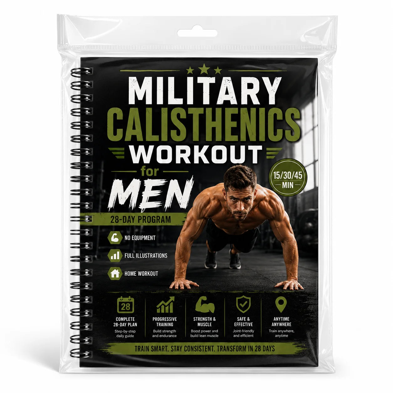 Military-style Calisthenics Workout A5 Spiral Guide Men 28-Day
