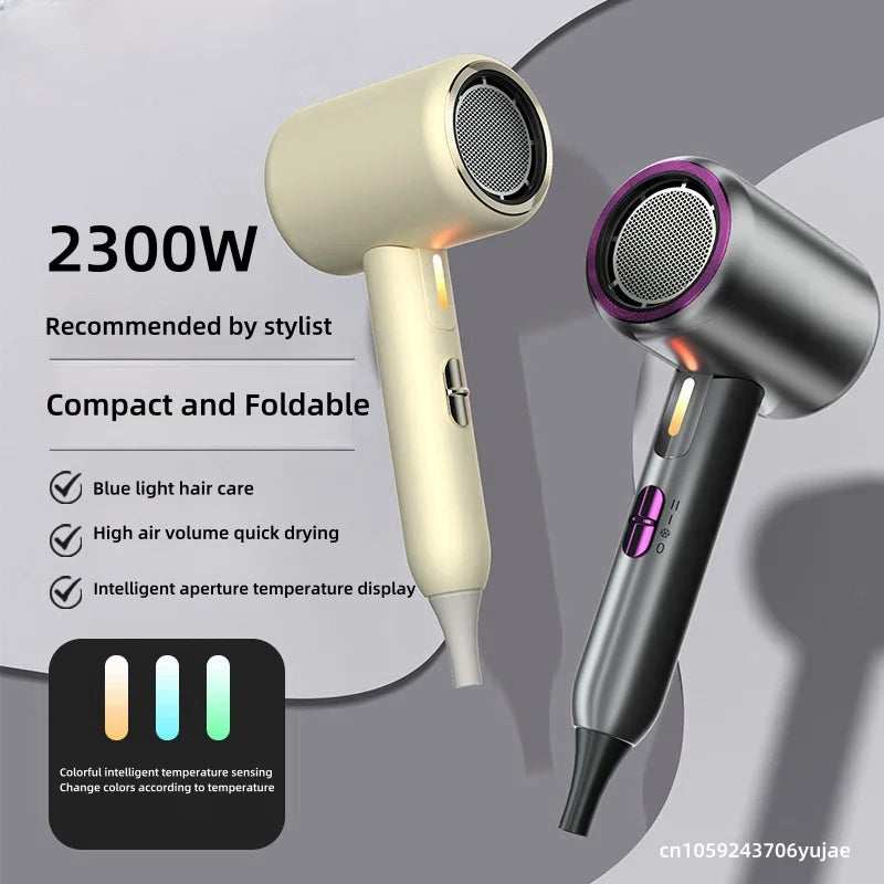 New Portable Folding Hair Dryer 2300W High-Power Constant Temperature Negative Ion Home Hair Salon Dormitory Hair Dryer 220V Peaceful Pleasures Health and Wellness