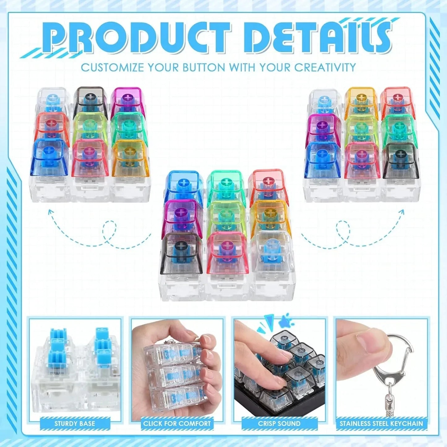 9-Key Mechanical Switch Tester Keychain Fidget Toy | 1–20 Pack