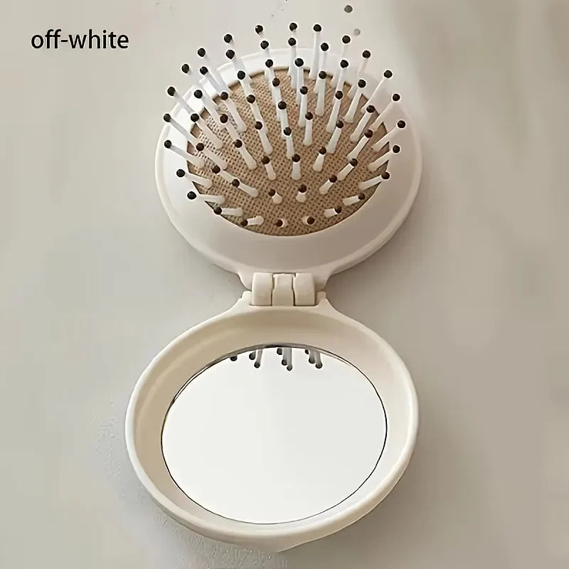 Mini Portable Folding Travel Hair Brush with Mirror for Women Lightweight Plastic Dual Fold Design for Outdoor Use Hand Washable Peaceful Pleasures Health and Wellness
