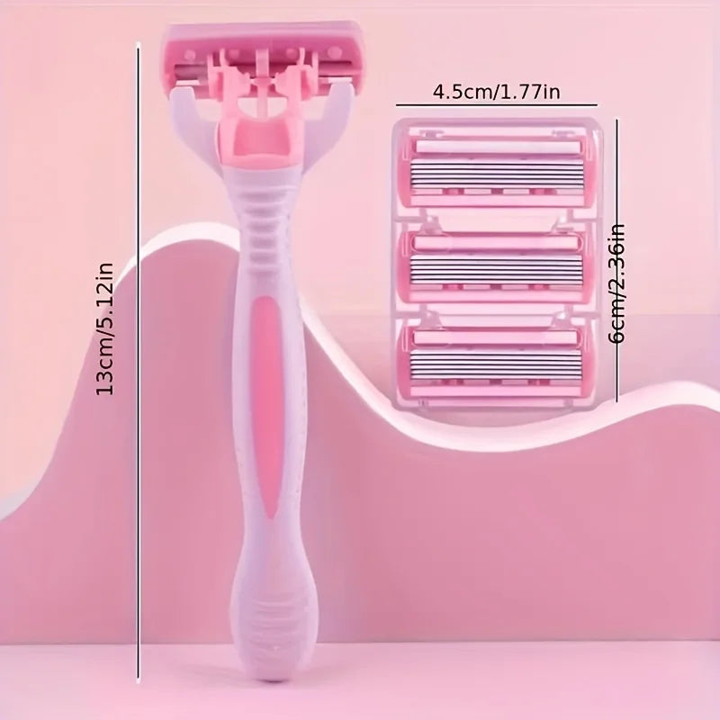 6-Blade Manual Safety Razor | Stainless Steel & Silicone Grip