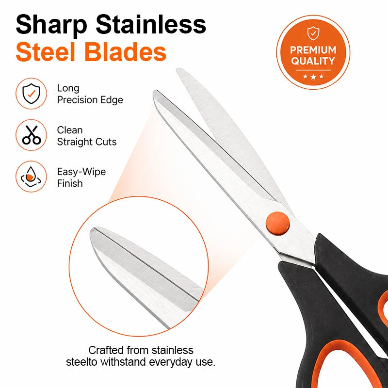 Ergonomic Kitchen Scissors Heavy Duty Stainless Steel Shears with Soft-Grip Handle Comfort Control Durable Rivet for Meat Fish Peaceful Pleasures Health and Wellness