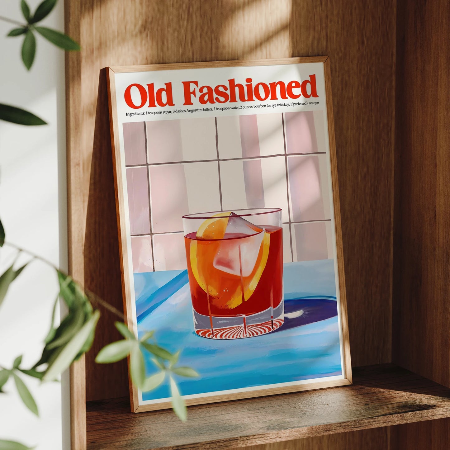 Old Fashioned Cocktail Canvas Wall Art | Minimalist Print