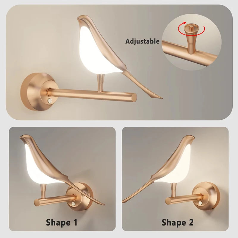 Golden Bird LED Wall Lamp | 3-Color Night Light, Bedroom Decor