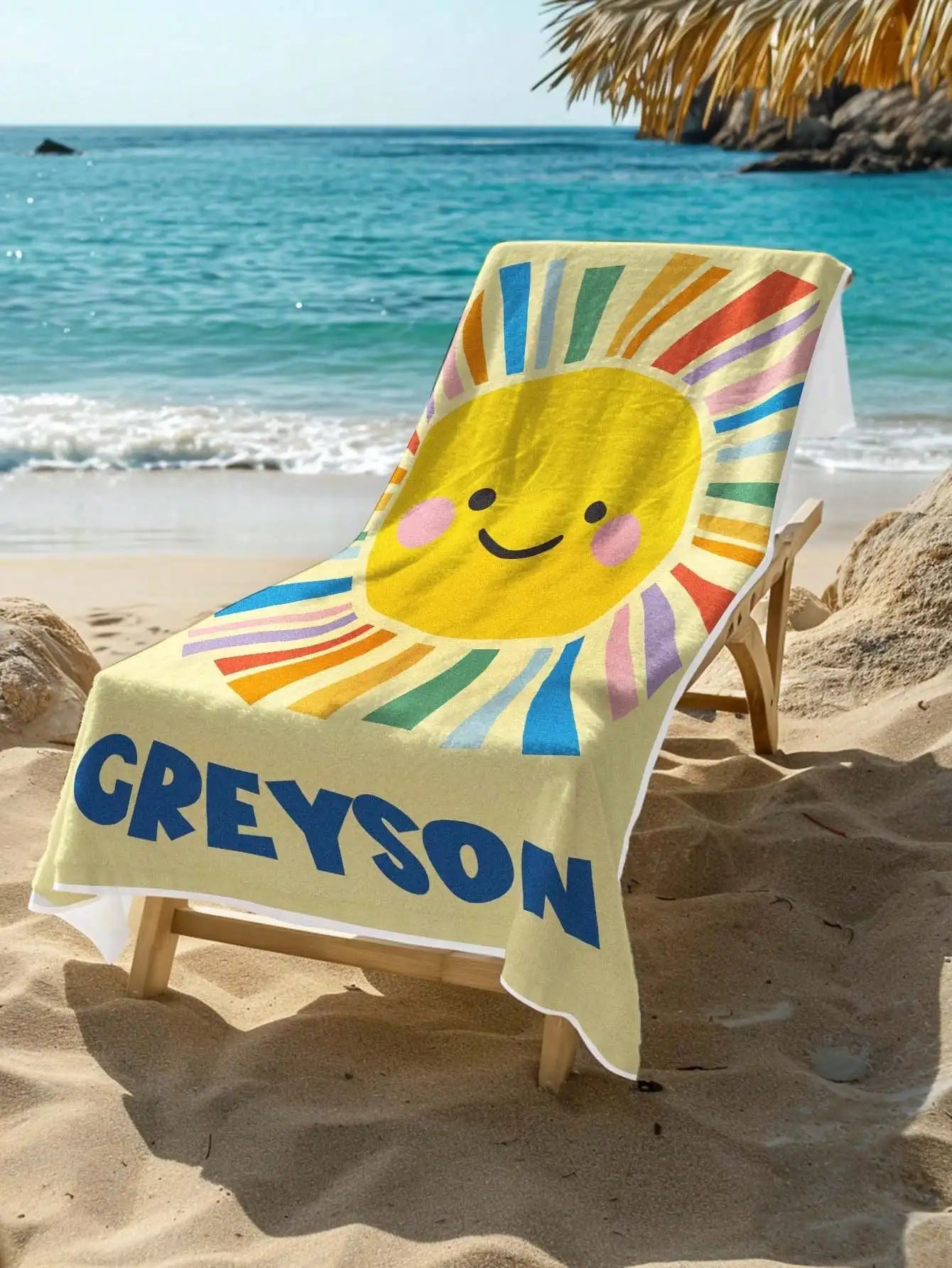 1pc Custom Name Beach Towel Personalized Rainbow Towel Quick Dry Soft Lightweight Gift for Kids Mom Dad Birthday Camping Travel Peaceful Pleasures Health and Wellness