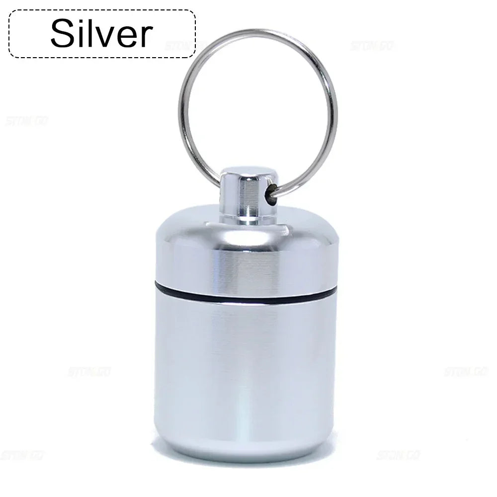 Aluminum Pill Keychain Holder Small Pill Box Waterproof Organizer Stonego Portable Pill Holder Keychain Peaceful Pleasures Health and Wellness Silver