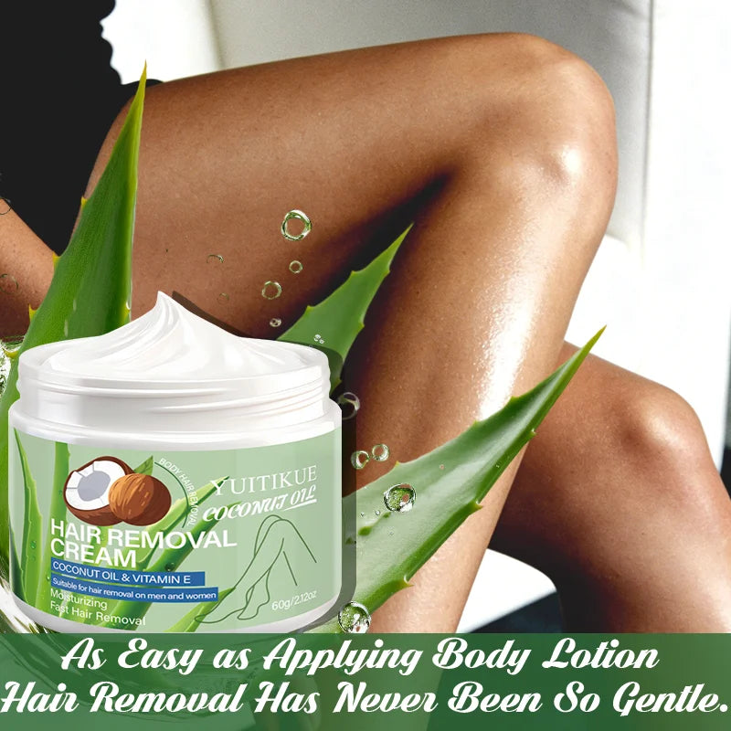 Yuitikue Coconut Oil Hair Removal Cream, 60g Moisturizing Fast Hair Remover with Vitamin E, Unisex Body Hair Removal Peaceful Pleasures Health and Wellness