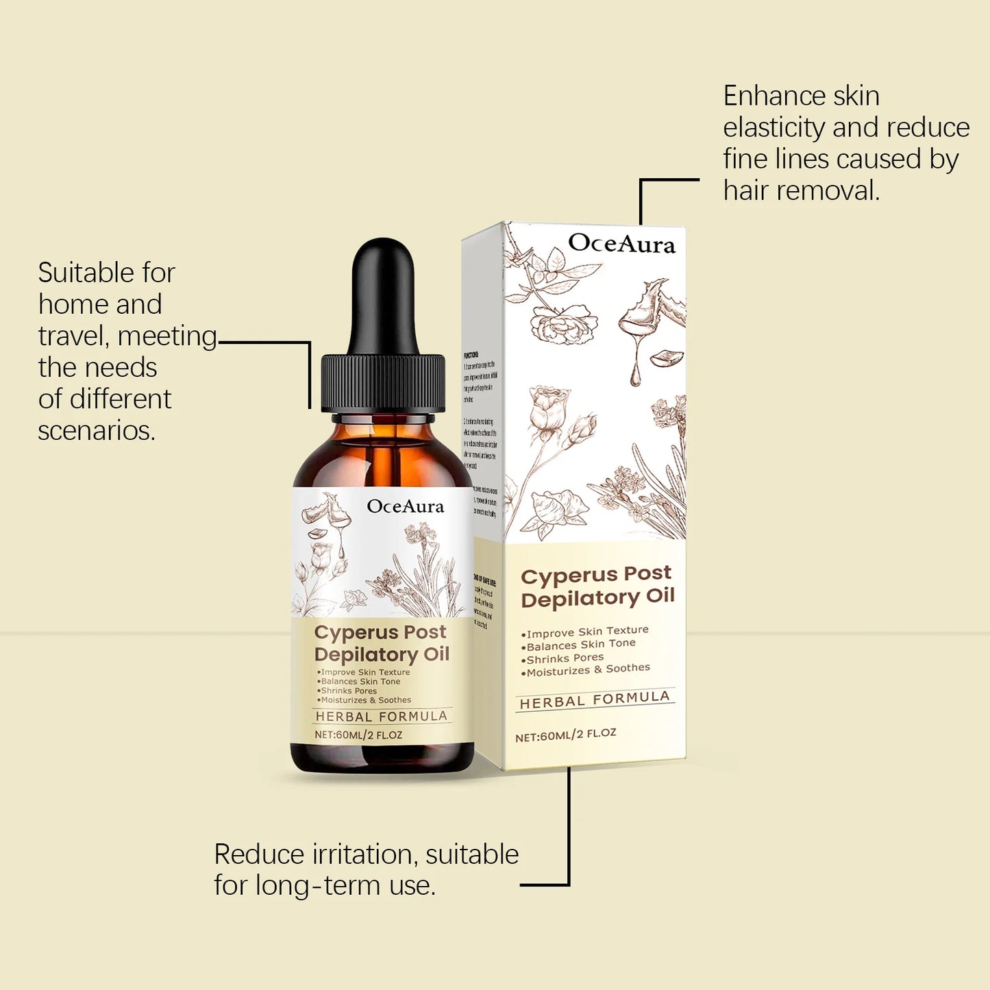 Cyperus Post Depilatory Oil for Hair Removal Hydrating Smoothing Armpit Legs Arms Body Hair Growth Inhibition Soothing Body Oil Peaceful Pleasures Health and Wellness