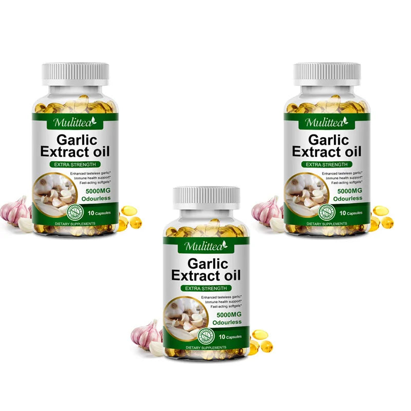 Mulittea Tasteless Garlic Oil Extract Capsules – 120ct Immune Support Dietary Supplements Peaceful Pleasures Health and Wellness 3bottles United States